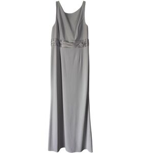 Adrianna Papell Bridal Silver Knit Crepe Maxi Dress Gown Formal Size 14